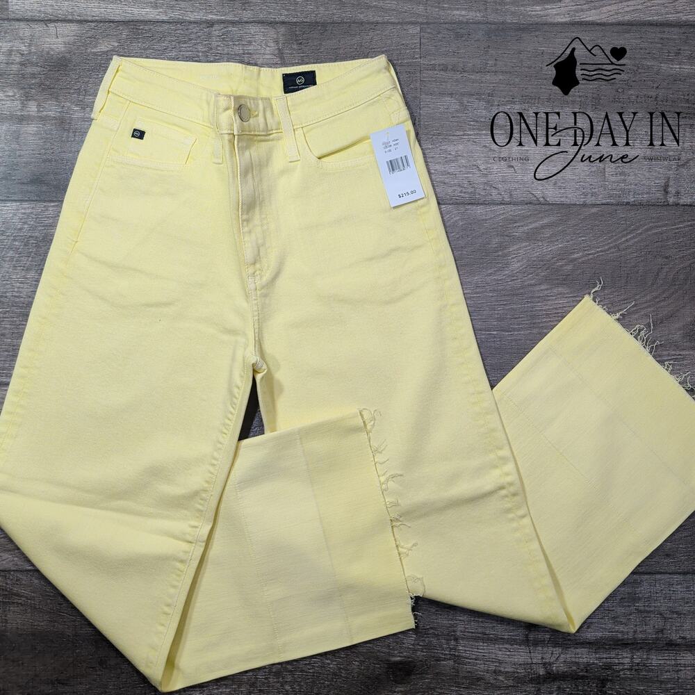 AG Adriano Goldschmied The Etta High Rise Wide Leg Crop Jeans Yellow NWT Size 4
